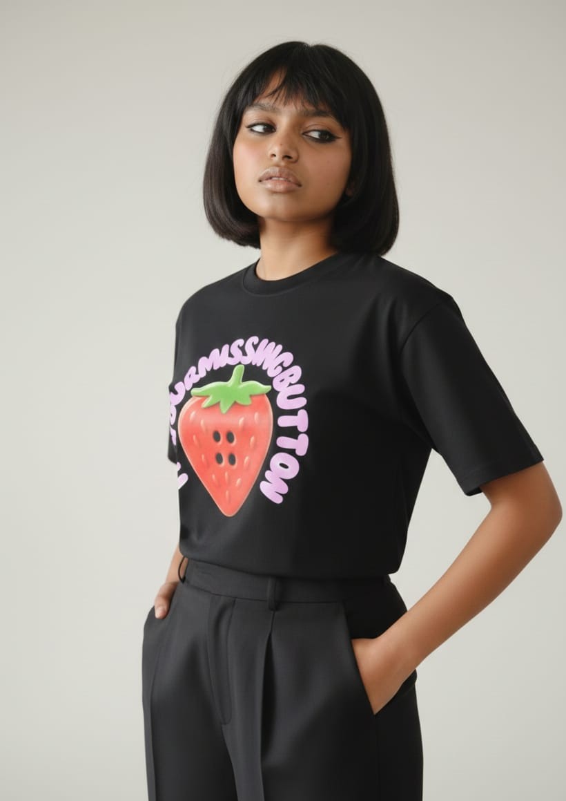 The "Missing Button" Strawberry Tee 🍓