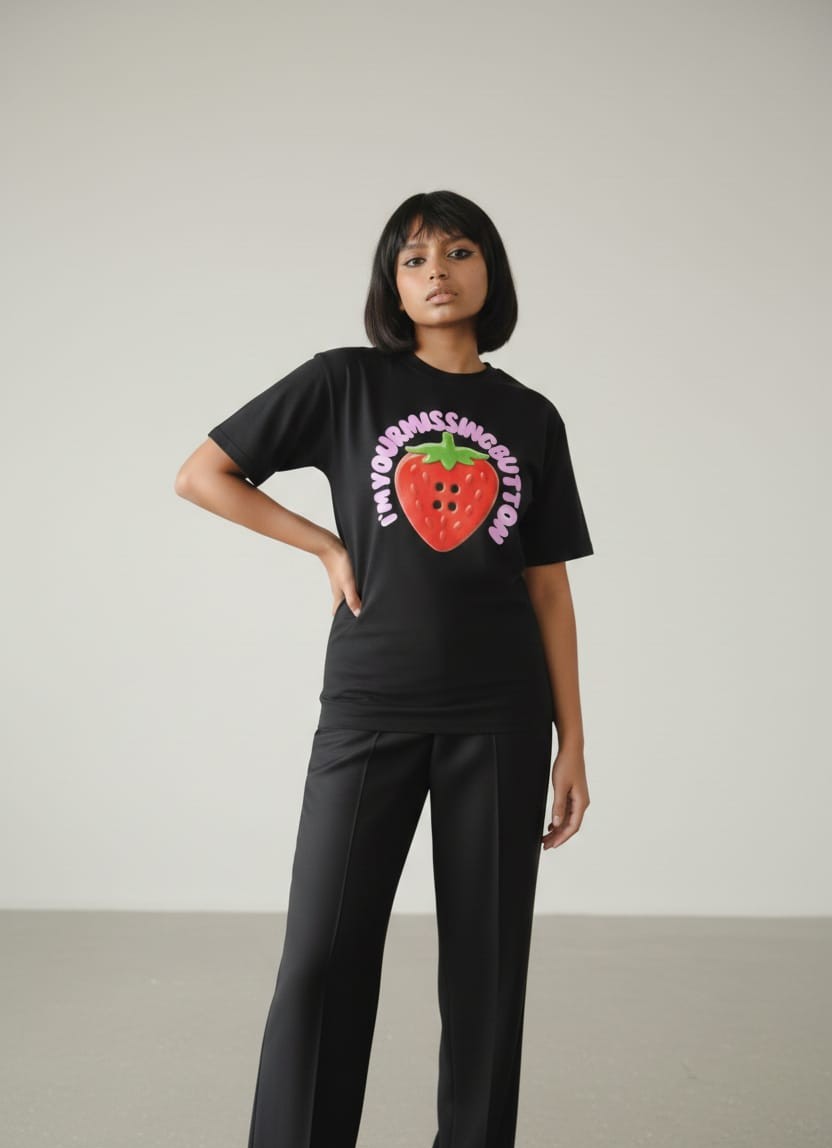 The "Missing Button" Strawberry Tee 🍓